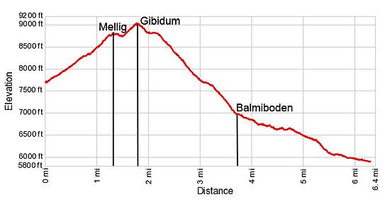 Elevation Profile for Mellig, Gibidum and the Bider Glacier 