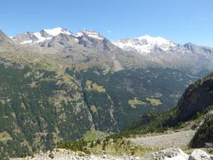 View of the peaks across the Saas Fee valley