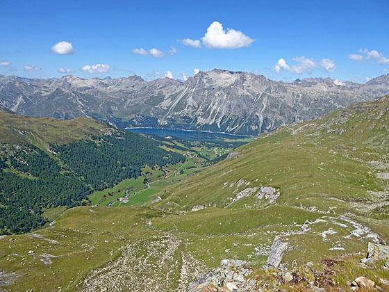 Peaks rising above Lake Segl from Piz Chuern 