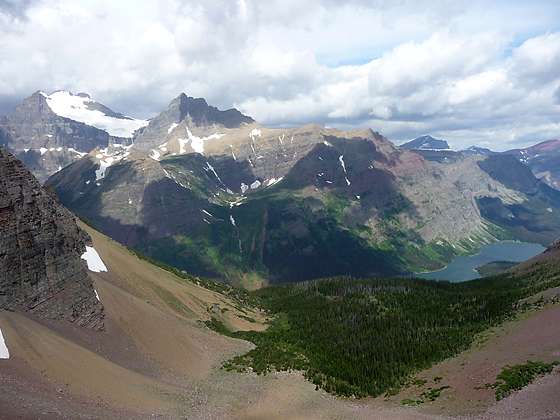 Mt. Merritt (10,004-ft.) and the Old Sun Glacier along with Natoas Peak rise along the west side of the Belly River valley 