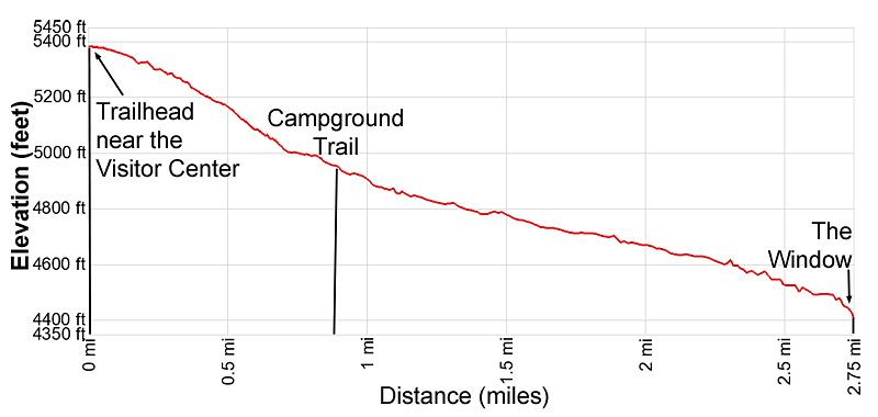 Elevation Profile for the Window Trail hike