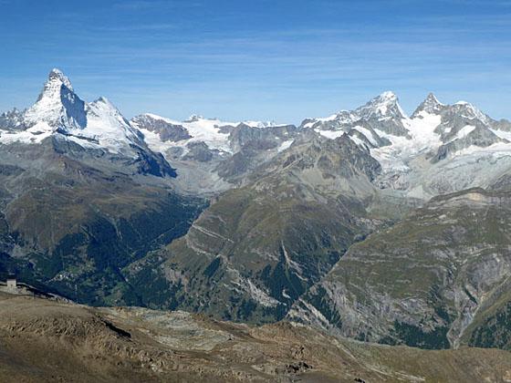 The Matterhorn and Dent Blanche at the head of the Zmutt Valley