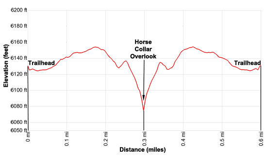 Elevation Profile of the Horse Collar Ruin Overlook trail in Natural Bridges National Monument